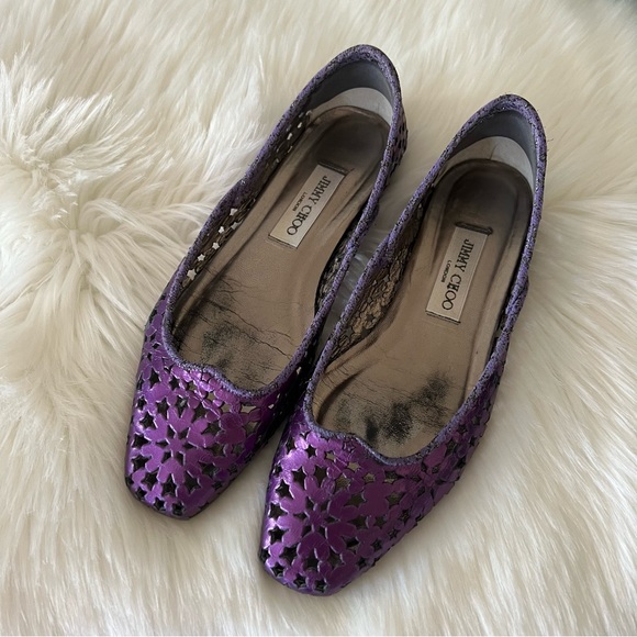 Jimmy Choo Shoes - Jimmy Choo Metallic Purple Laser-Cut Flats